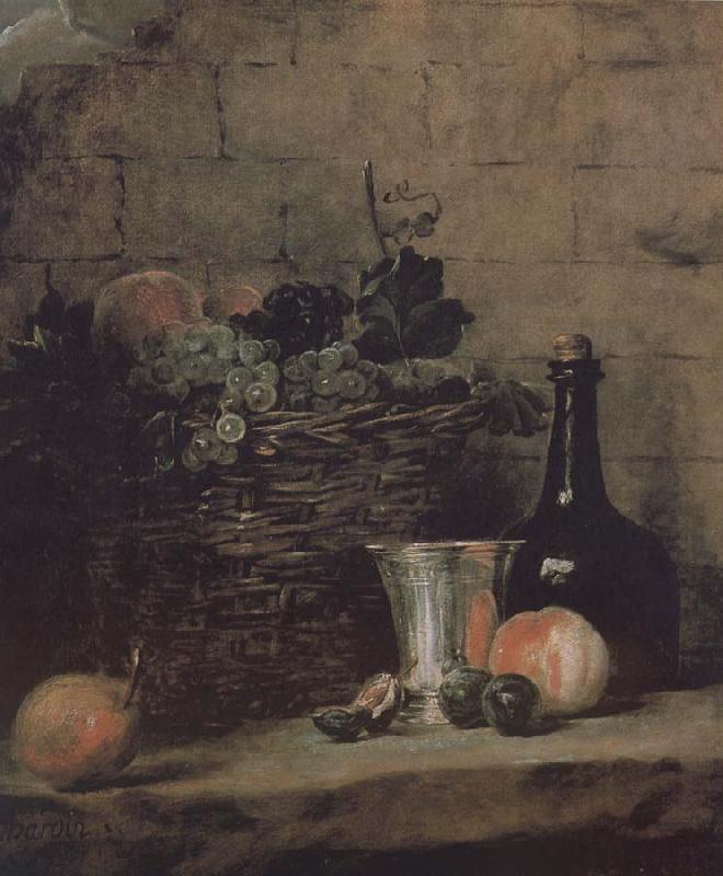 Jean Baptiste Simeon Chardin Silver wine bottle grapes peaches plums and pears Germany oil painting art